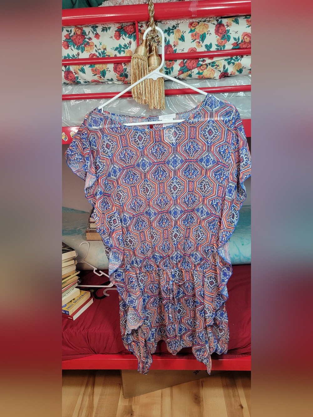 Jessica Simpson Blue and Coral Geometric Swim Coverup